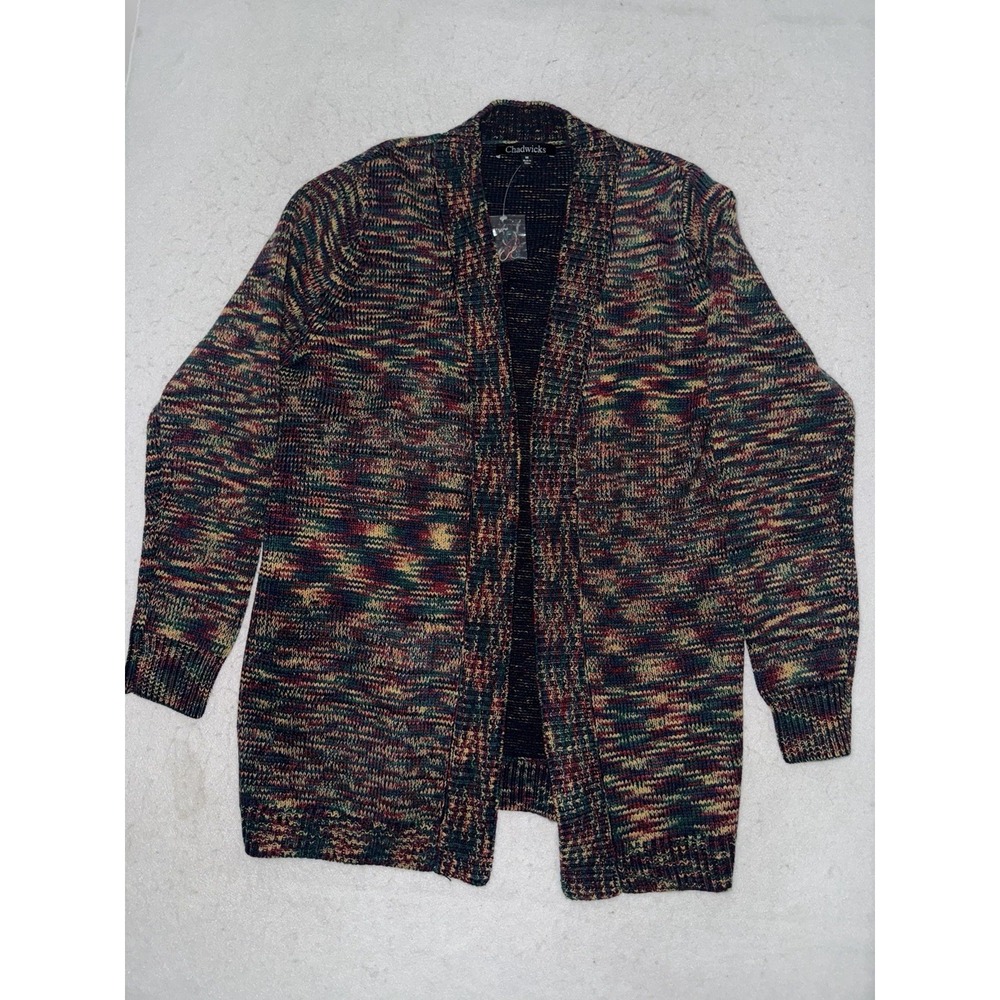 Chadwick's Womens Open Front Cardigan‎ Size M Knit Rainbow Multi Long Sleeve NEW